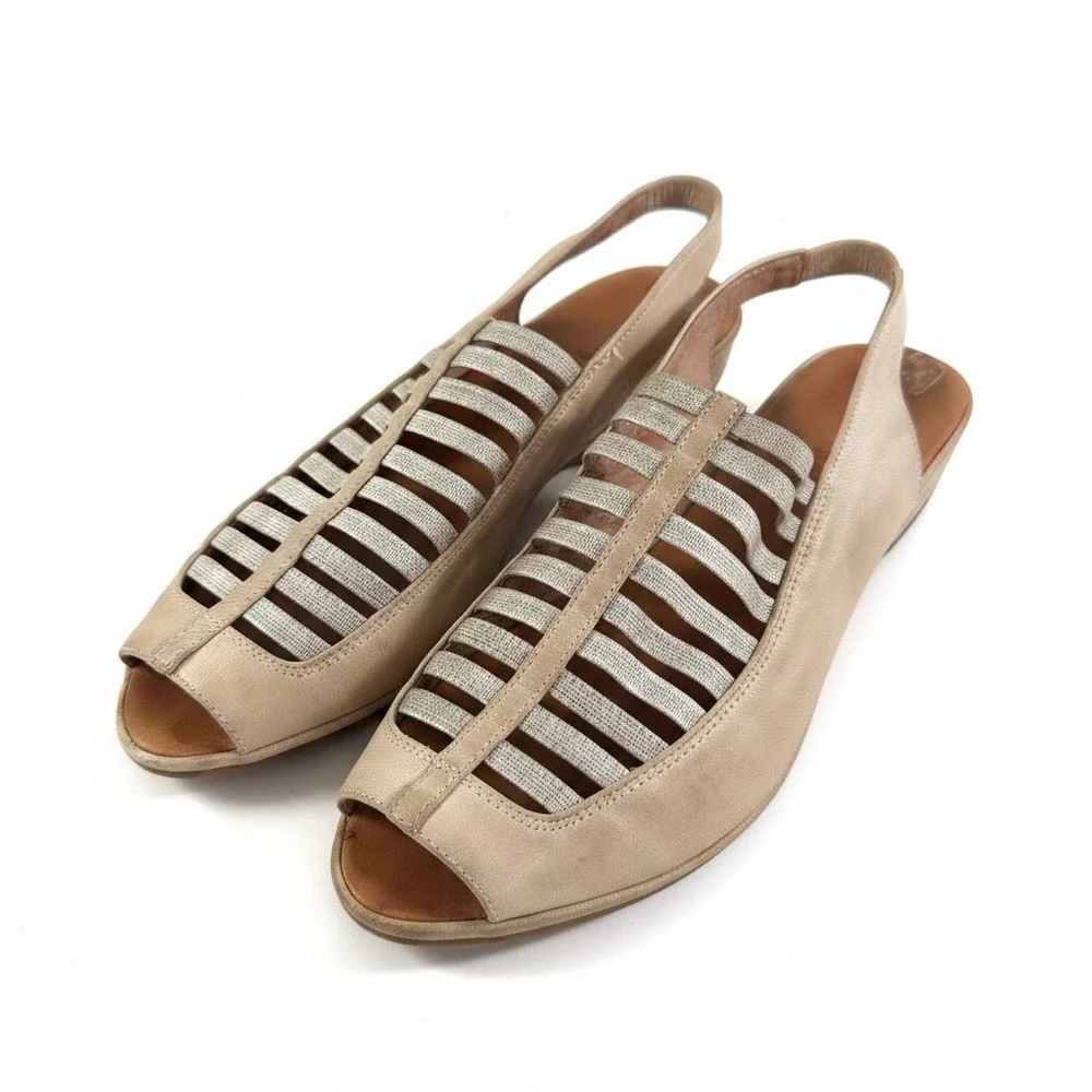 Gentle Souls Kenneth Cole Liliana Beige Leather Caged Wedge Sandals Womens 8M